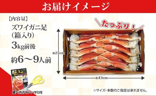 2990. ボイルズワイ足 3kg 箱入り 約6-9人前 北海道加工 かに カニ ズワイガニ 脚 ズワイ蟹 ずわい蟹 ずわいがに 蟹肉 パーティー 宴会 大人数 送料無料 北海道 弟子屈町