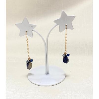 ふるさと納税 小山市 天然石アイオライトとスワロフスキーのK14GFピアス