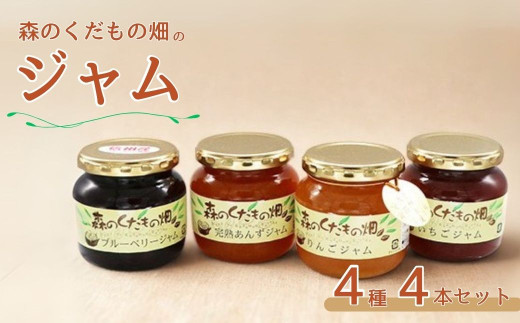 森のくだもの畑ジャム 4本セット プレザーブジャム 完熟あんず りんごジャム ブルーベリー いちごジャム 信州産 長野県 千曲市