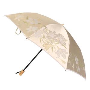 槙田商店【晴雨兼用】折りたたみ傘 ”絵おり” 百合：ベージュ