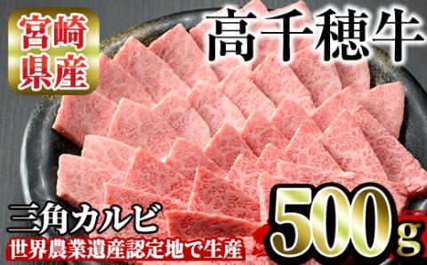 高千穂牛 三角カルビ(500g)国産 宮崎県産 宮崎牛 牛肉 焼肉 カルビ 霜降り A4 和牛 ブランド牛【MT012】【JAみやざき 高千穂牛ミートセンター】