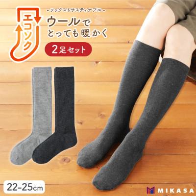 ふるさと納税 葛城市 エコソク ハイソックス 2足組 (まったりカラー) レディース 靴下 ウール