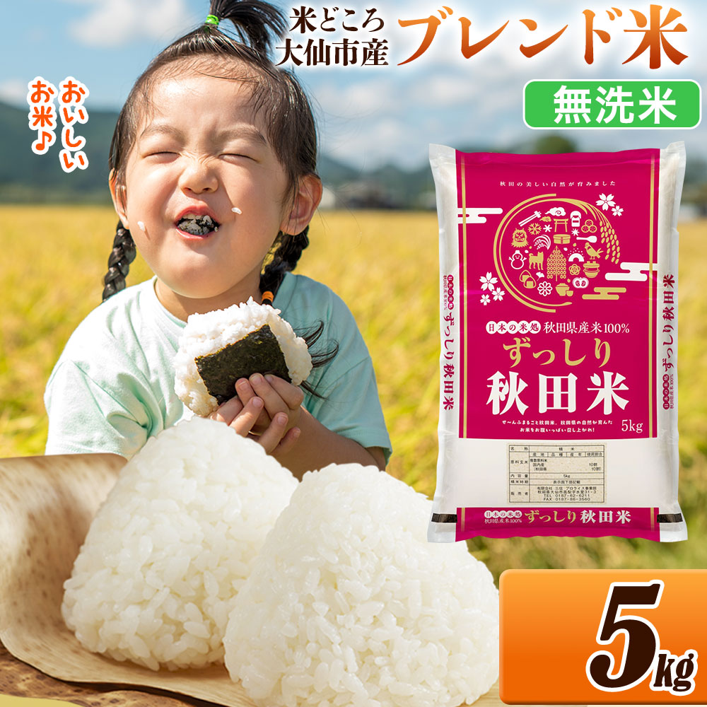 新米 米 令和7年産 米どころ 秋田県大仙市産 ブレンド米【無洗米】5kg（5kg×1袋）