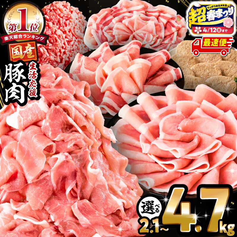 生活応援！ 大満足 豚肉 バラエティ セット 4.5kg ミヤチク 豚ロース 切り落とし ミンチ 《レビューキャンペーン》肉 豚 赤身 宮崎県産 国産 スライス 生姜焼き しゃぶしゃぶ ハンバーグ 訳あり 小分け 使い勝手 冷凍 グルメ 宮崎県 宮崎市 送料無料