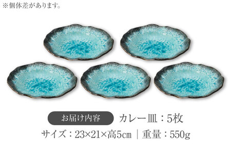 【美濃焼】KANADE カレー皿 ブルー 5枚セット【丸利玉樹利喜蔵商店】器 カレー皿 深皿 オーバル ブルー 青 セット 家族 贈り物 送料無料[MCC056]