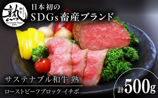 サステナブル和牛 熟 ローストビーフブロック（イチボ） 500g  | サステナブル 和牛 ローストビーフ ブロック いちぼ 希少部位 お祝い 贈り物 ギフト 贈答 国産 SDGs 島根県雲南市/株式会社熟豊ファーム [AIAT010]