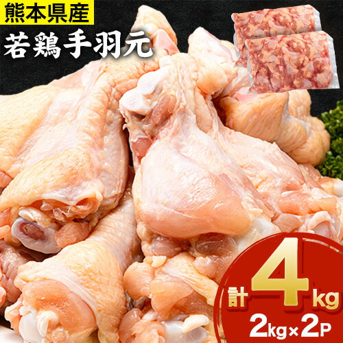 【ふるさと納税】熊本県産 若鶏手羽元 約4kg 2kg×2P 《30日以内に出荷予定(土日祝除く)》 熊本県 葦北郡 津奈木町
