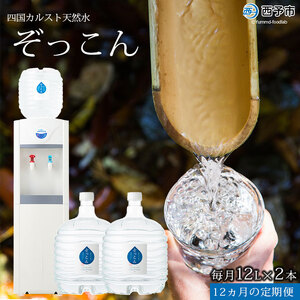 「四国カルスト天然水ぞっこん」ガロンボトル12L×24本、レンタルウォーターサーバーセット（毎月2本1年間の定期便） NZS0015