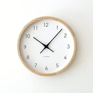 KATOMOKU muku round wall clock 7≪km-60NARC≫ホワイトアッシュの無垢材の木枠電波時計(ナチュラル)【B-25】