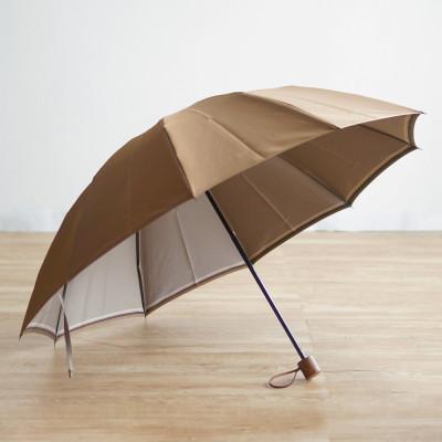 ふるさと納税 中央区 【数量限定】小宮商店　『裏縞』雨晴兼用折りたたみ傘　60cm10本骨　グレイッシュブラウン