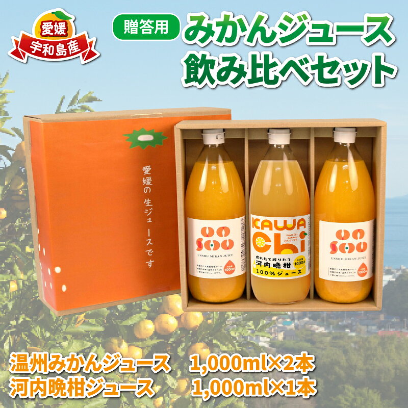【ふるさと納税】 贈答用 みかんジュース 飲み比べ セット 1,000ml × 3本 協徳ガーデン 温州みかん 河内晩柑 100％ジュース ストレートジュース ストレート 温州 蜜柑 みかん 柑橘 ジュース mikan 愛媛ミカン 愛媛みかん 国産 和製グレープフルーツ 愛媛 宇和島 H012-178011