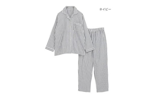 【快眠ラボ】雲ごこちガーゼ 甘撚り３重ガーゼ＜ネイビー／Lサイズ＞【播州織使用】レディース ストライプ パジャマ　47-21