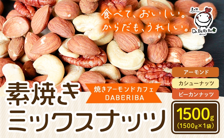 素焼き ミックス ナッツ 1500g 1.5kg 1袋 アーモンド カシューナッツ ピーカンナッツ 詰め合わせ 熊本 産山村 無塩 備蓄食 常備食 大容量 人気 おつまみ お中元 お歳暮 贈答 ギフト