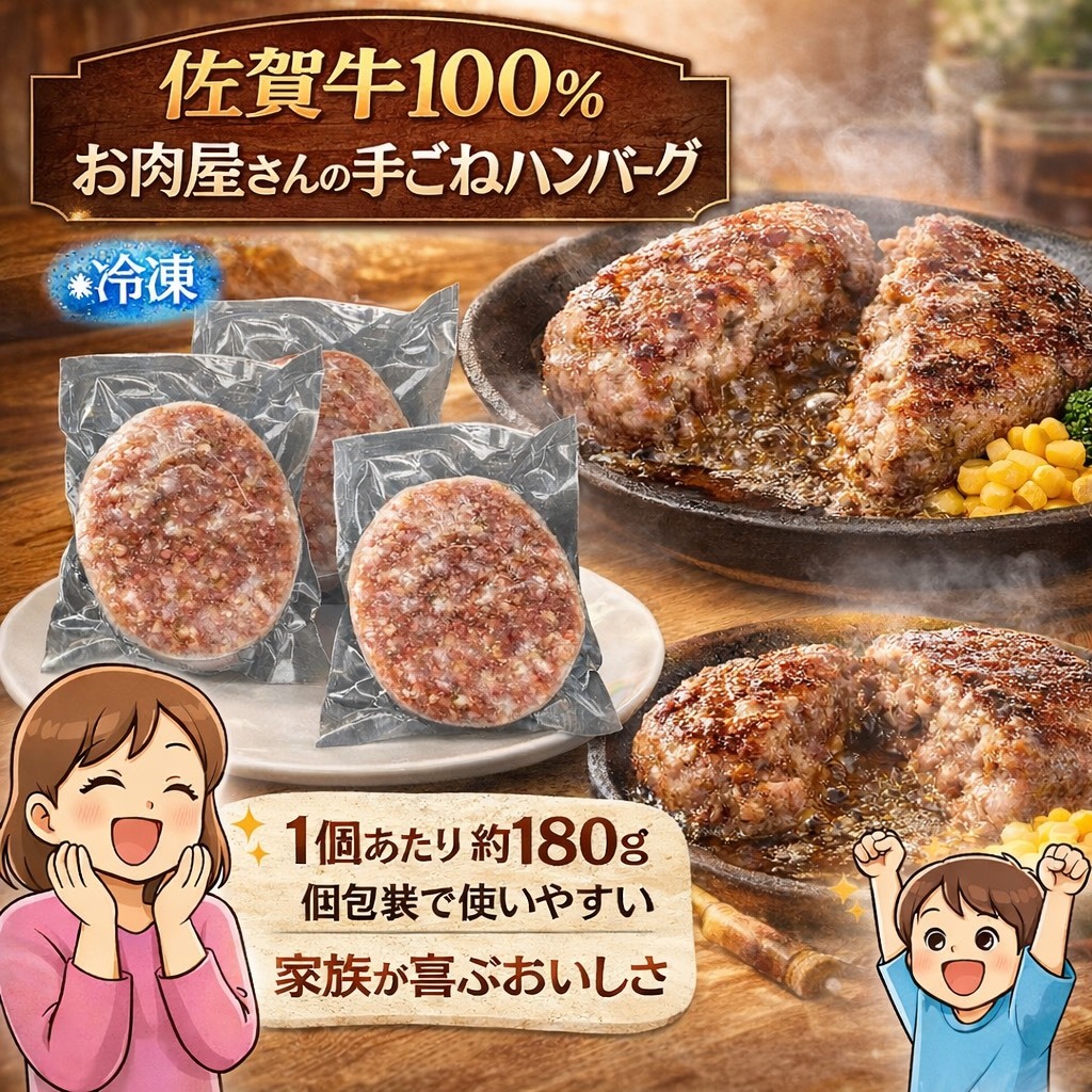 佐賀牛100％ お肉屋さんの手ごね ジューシー 生ハンバーグ　180g×5個 188-J1990