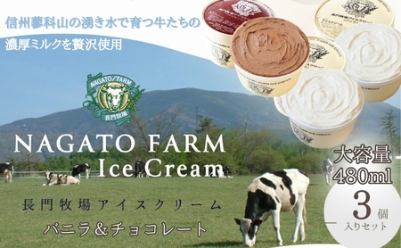 アイスクリーム 長門牧場 贅沢480ml バニラ・チョコ アイスクリーム【480ml×3個】
