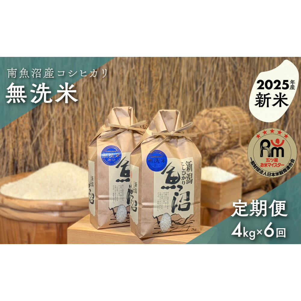 【ふるさと納税】【新米】令和7年産「五つ星お米マイスター」の南魚沼産コシヒカリ　無洗米4kg（2kg×2個）×6回（毎月定期便） | お米 こめ 白米 新之助 食品 人気 おすすめ 送料無料 魚沼 南魚沼