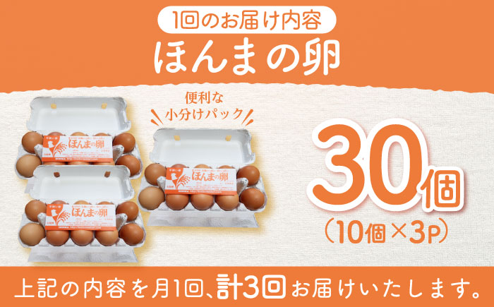 【全3回定期便】平飼いニワトリの有精卵！ほんまの卵定期便 計90個（30個×3回） / たまご 卵 平飼い / 佐賀県 / 本間農園 [41AJAA020]