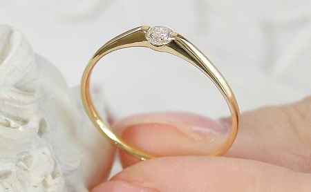 【0.10ct】K18YG ダイヤモンド一粒リング(5号~14.5号)