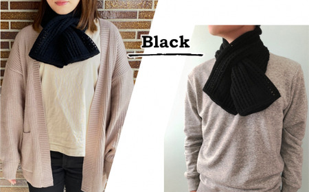 差し込み ショートマフラー ストライプ柄 ブラック | マフラー