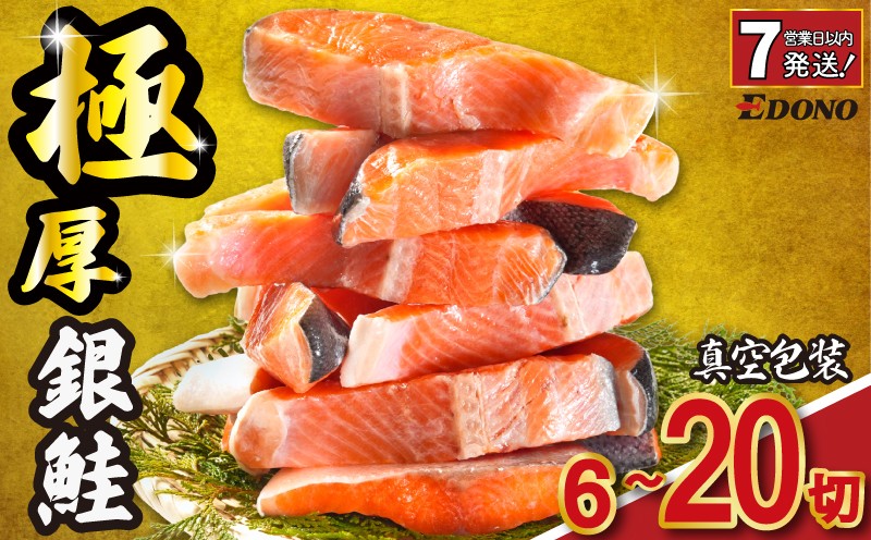 
                  【スピード配送】 極厚 銀さけ 2切 真空包装 【選べる容量】 6切 ～ 20切 厚切り 厚切 銀鮭 さけ 鮭 しゃけ サーモン 切身 切り身 冷凍 真空 パック 個別包装 小分け 個包装 肉厚 魚 焼き魚 新鮮 魚介 魚貝 海鮮 塩 酒 パウチ ギフト お取り寄せ おかず 弁当 朝食 夕食 塩焼き ムニエル ふるさと納税鮭 ふるさと納税 送料無料 千葉県 銚子市 株式会社エドノフーズ
                