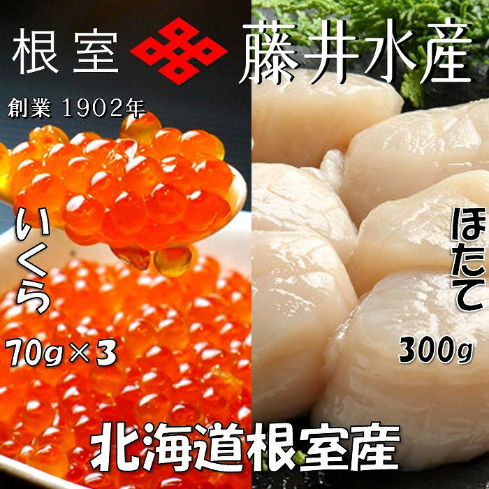 [北海道根室産]いくら醤油漬け200g、お刺身帆立貝柱500g