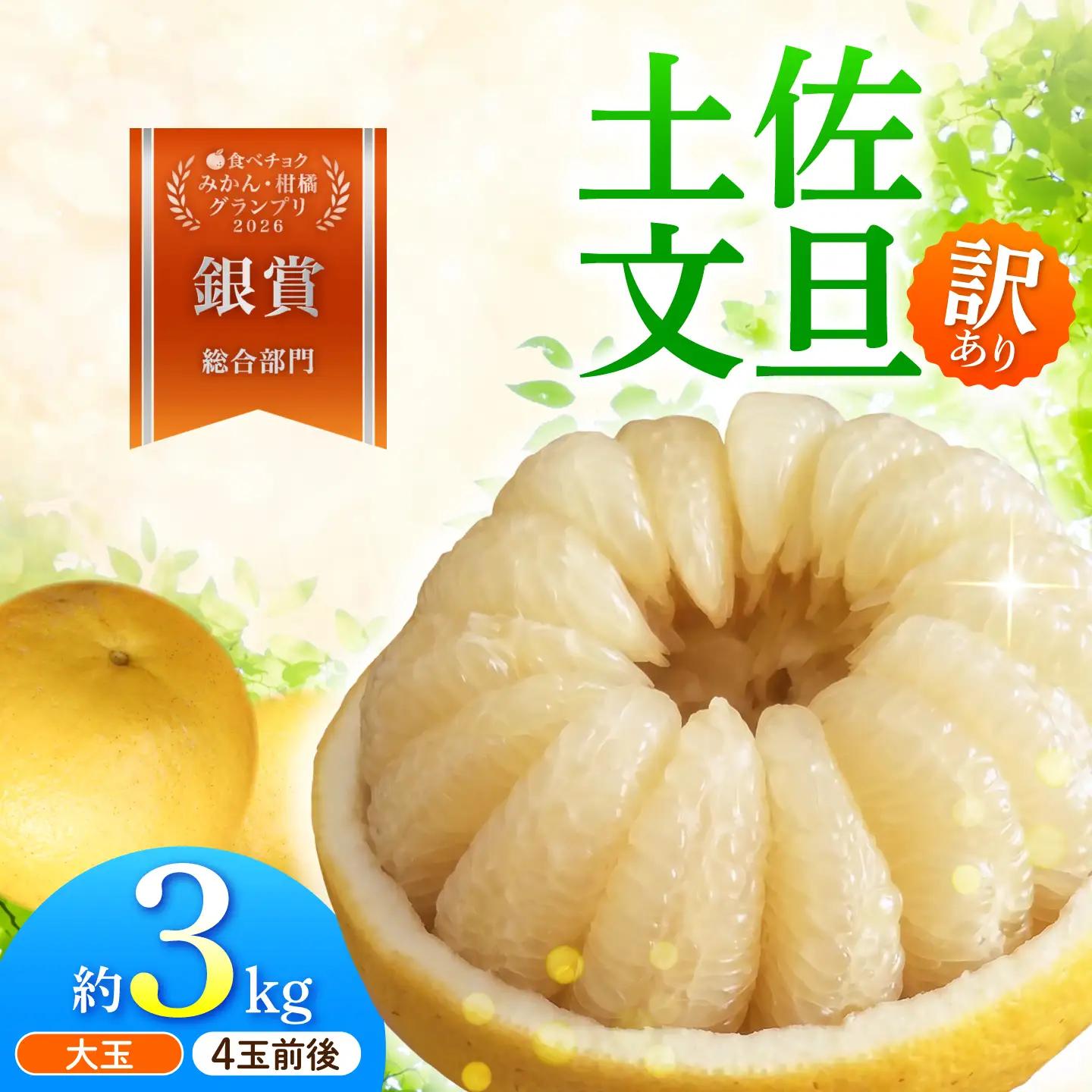 【先行予約】文旦 家庭用大玉 3キロ 3kg（3L〜上限なし：4玉前後）〈2027年1月20日から発送〉皮むき器付き 高知県土佐市 【土佐水谷農園】 [BQBD007]