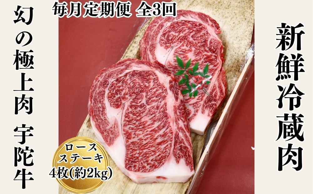 
            【毎月定期便全3回】 名産 認定肉 宇陀牛 国産 黒毛和牛 特選 ロース 厚切 ステーキ 4枚 計2kg / 山繁 ふるさと納税 牛肉 焼肉 人気 寄付 ランキング おすすめ グルメ 肉 返礼品 送料無料
          