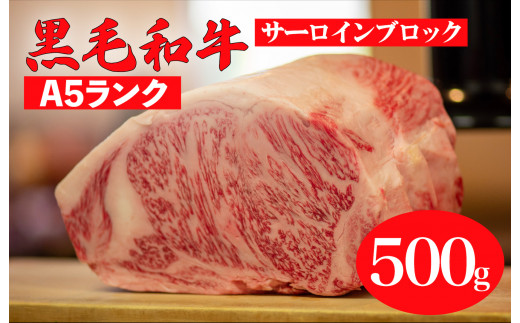 
黒毛和牛 A5ランク サーロイン ブロック 500g (ステーキ用ソース・スパイス付)
