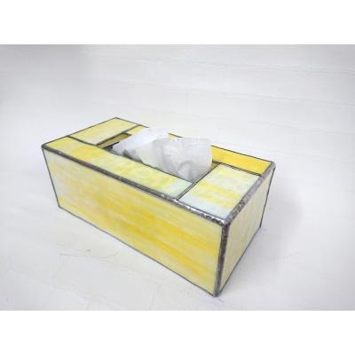 ふるさと納税 飯能市 ステンドグラスのボックスティッシュケース(高さ7cm)マーブルイエロー[52217191]