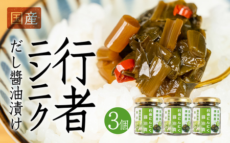 【先行予約】5月下旬～1月中旬発送 行者ニンニクだし醤油漬け 3個 瓶詰 瓶詰め おつまみ おかず ご飯のお供 惣菜 [Q2798]