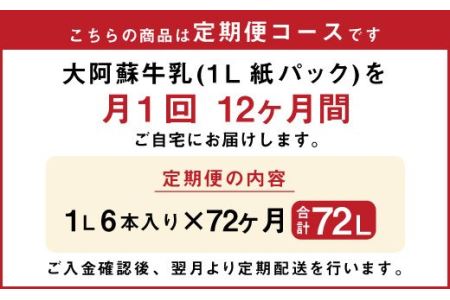 【12ヶ月 定期便】らくのうマザーズ 大阿蘇 牛乳 3.6％ 1L×6本