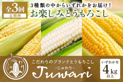 【数量限定 先行予約】＜2025年夏発送予定＞ 【3回定期便】【Juwari-じゅわり-】お楽しみとうもろこし 4kg以上 とうもろこし トウモロコシ 41-G