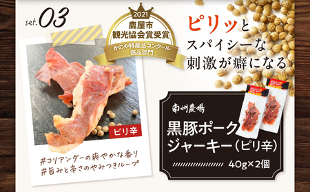 鹿児島 黒豚 おつまみ セット KN005-014 ポークジャーキー ジャーキー サラミ 黒豚ポークジャーキー 黒豚サラミ 和風 ピリ辛 つまみ 加工食品 加工品 豚肉 豚 肉加工品 スパイス スティ