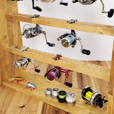 ふるさと納税 横手市 ロッドスタンド両面19本掛け+リールスタンド両面Mサイズ /本体:ライトブラウン　フェルト:ブラック |  | 02