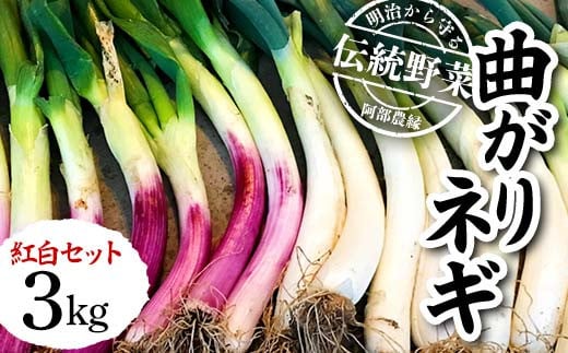 
            明治から守る伝統野菜「曲がりネギ 紅白セット」約3kg F7X-0073
          