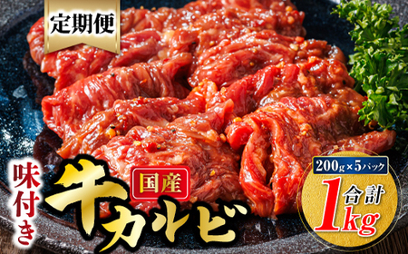 【毎月定期便】国産味付牛カルビ 200g×5パック(合計1kg)全6回【配送不可地域：離島】【4076188】