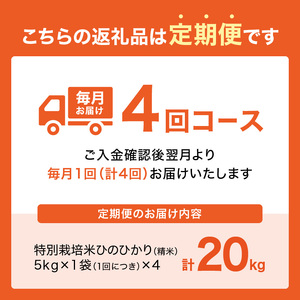 【定期便4か月】お米20kg（5kg×4回）特別栽培米 053-27