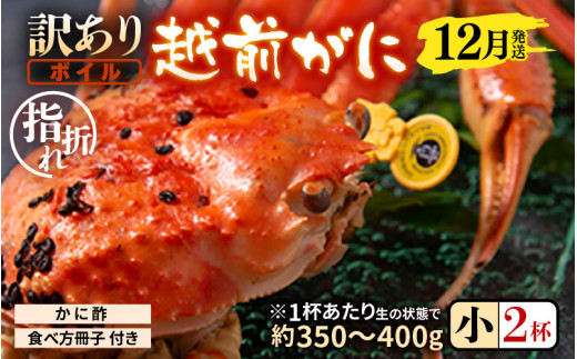 【先行予約】【訳あり】名人が茹でる指折れ訳あり越前がに（小）2杯 (1杯あたり生の状態で約350～400g) やまに仕込み 【12月発送分】 【越前ガニ ズワイガニ ずわいがに 蟹 三国 浜茹で 冬の味覚】 [D-4306_12]