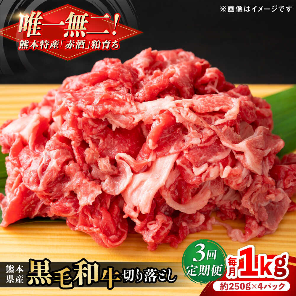 【ふるさと納税】【全3回定期便】熊本県産 『原田畜産』 黒毛和牛 切り落とし 計約1kg（約250g×4パック） 牛肉 牛【有限会社 九州食肉産業】[AYCN042] 黒毛 和牛 国産 牛丼 スタミナ丼 プルコギ丼 肉炒め ハヤシライス カレー 野菜炒め 肉 熊本県 熊本 合志 合志市