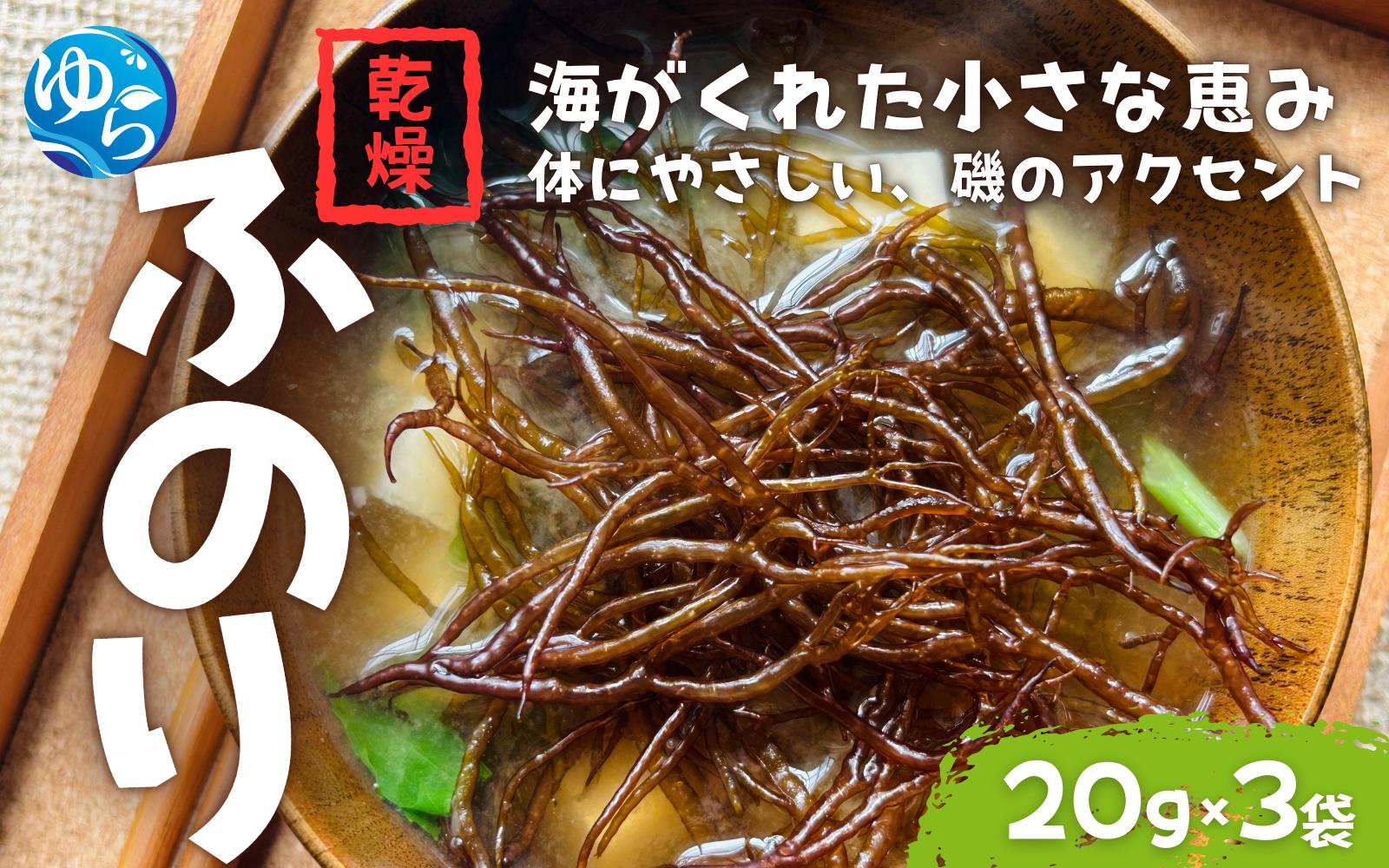 
            ＼レビューキャンペーン中／ 乾燥ふのり 20g×3袋【令和7年度産】 / 海藻 ふのり 乾物 国産  海の幸 海鮮 小分け カイセン海鮮類  簡単調理 お味噌汁 和歌山県 由良町 【skmn032】
          