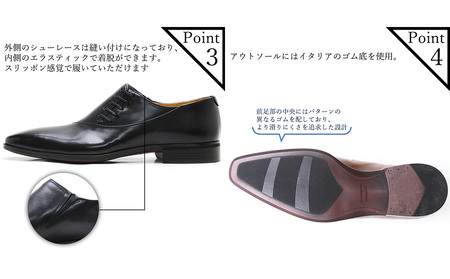 クインクラシコ 革靴 62002 (カラー：ブラック、サイズ：26.5cm) ビジネスシューズ 本革 サイドレース エラスティック スリッポン 牛革 フォーマル