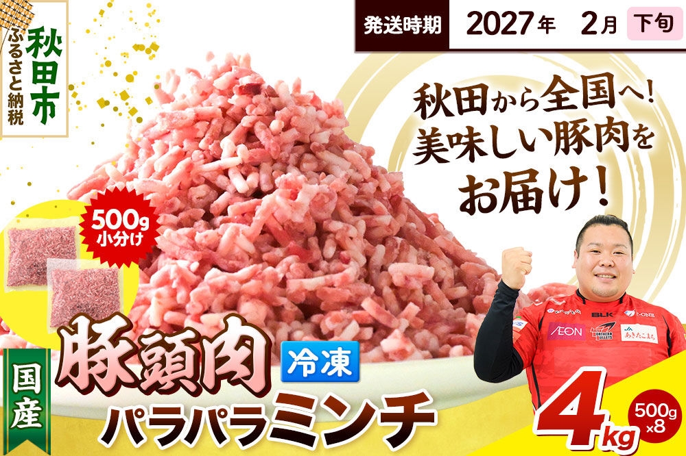 
                  【2027年2月下旬発送】豚頭肉 ミンチ ひき肉 4kg（500g×8袋）豚肉 冷凍 [小分け 挽肉 豚カシラ 豚かしら 松田畜産 国産 ぶた肉 とんとう]
                