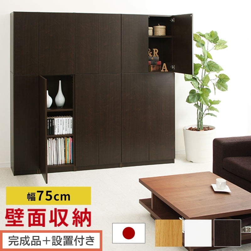 
            【完成品＋設置付き】壁面収納〔幅75cm・本体〕（選べる3色）壁面収納 本棚 扉付き 収納 棚 cdラック dvdラック 収納棚 リビング オフィス 台所 キッチン 書斎 木製 国産 マグネット ラック シェルフ 漫画 扉付き収納 整理棚 書棚 おしゃれ LKONCB310750
          