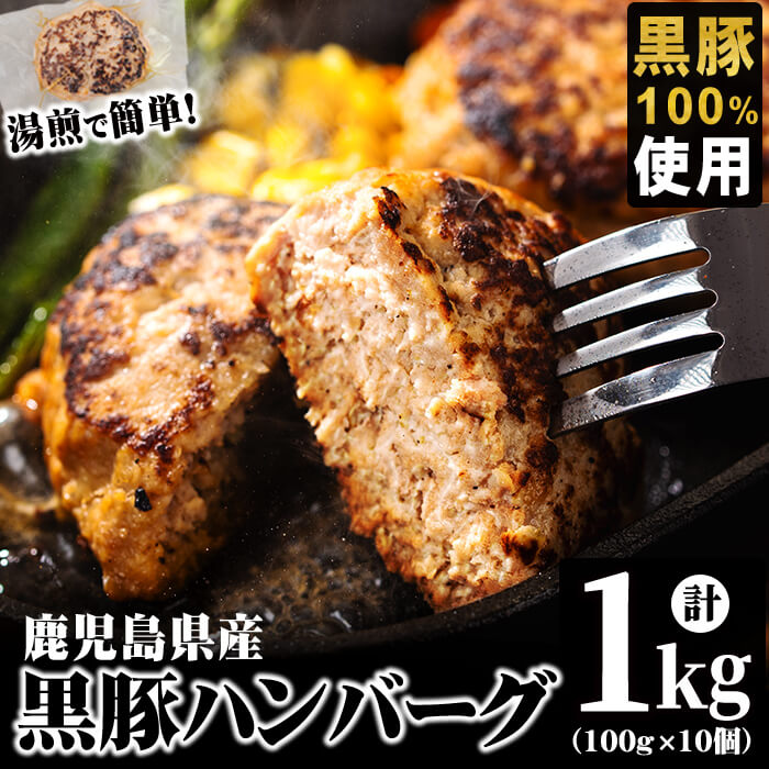 【ふるさと納税】鹿児島県黒豚 100%使用 黒豚ハンバーグ(計1kg・100g×10個) ハンバーグ 冷凍ハンバーグ 黒豚 豚肉 鹿児島県産 国産 簡単 レンジ 湯煎 冷凍 小分け 真空パック【ナンチク】a1-092