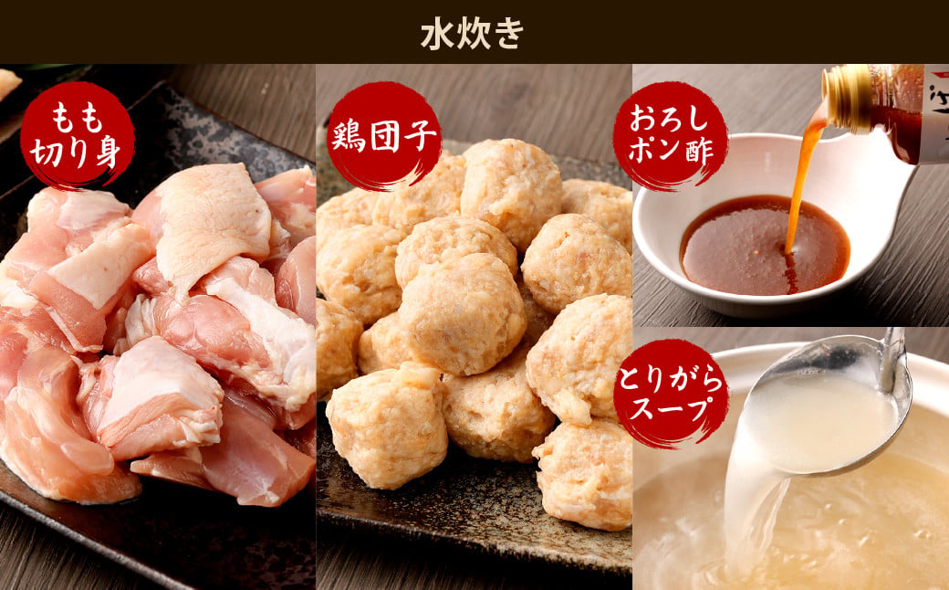 はかた一番どり 水炊き ・ もつ鍋 セット (とりがらスープ・おろしポン酢付き)