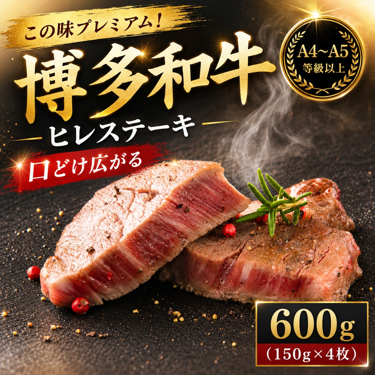 この味プレミアム！【A4～A5】博多和牛ヒレステーキ　600g（150g×4枚） | 牛肉 ブランド牛 国産 和牛 ステーキ ヒレ 福岡 博多 CP063g