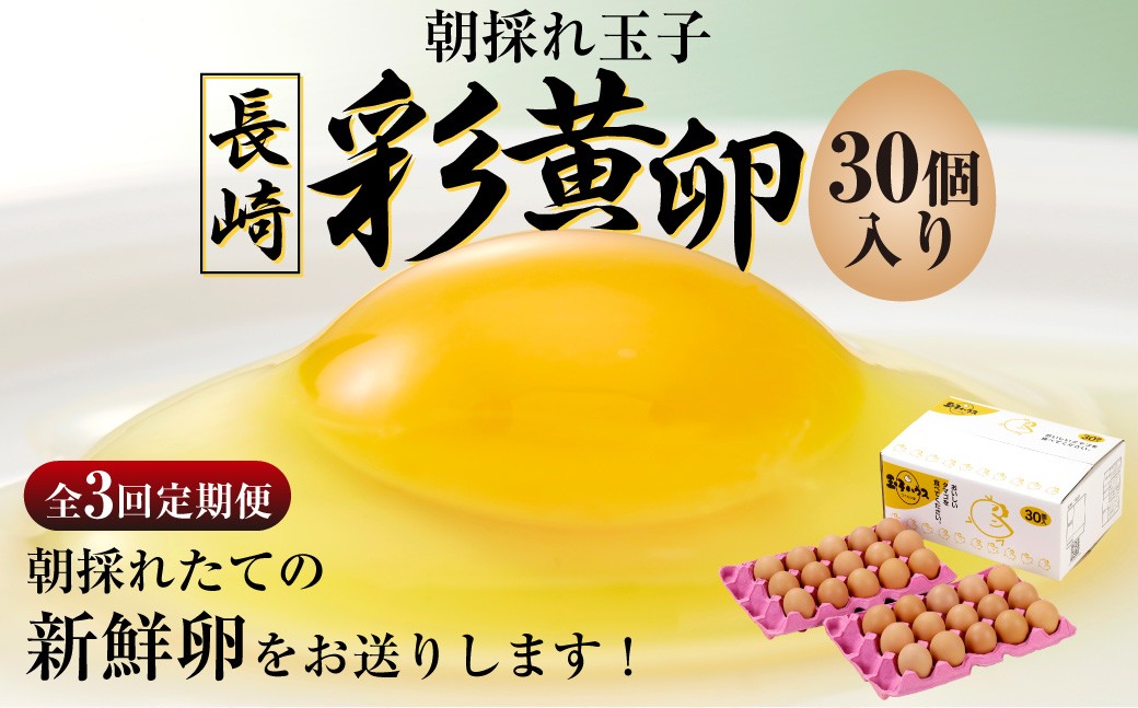 
                  【全3回定期便】「長崎彩黄卵」 朝採れ 玉子 30個入り 卵 たまご 鶏卵 新鮮
                