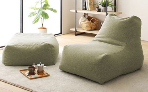 【a043】ビーズソファセット　モック（グリーン・モック生地）【配送不可地域：沖縄県、離島】