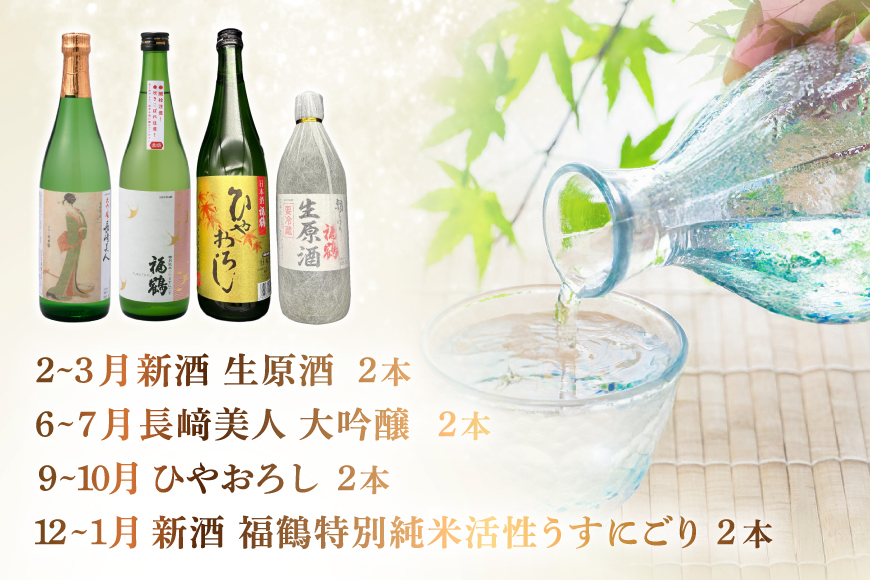 酒 日本酒 新酒 生原酒 長崎美人 大吟醸 ひやおろし 新酒 福鶴 720ml 2本 4回 定期便 計8本 [福田酒造 長崎県 平戸市 hr42bgy410127] お酒 山田錦 美酒 季節
