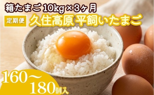 【定期便】久住高原 平飼いたまご 箱たまご 10kg×3ヶ月 160~180個入